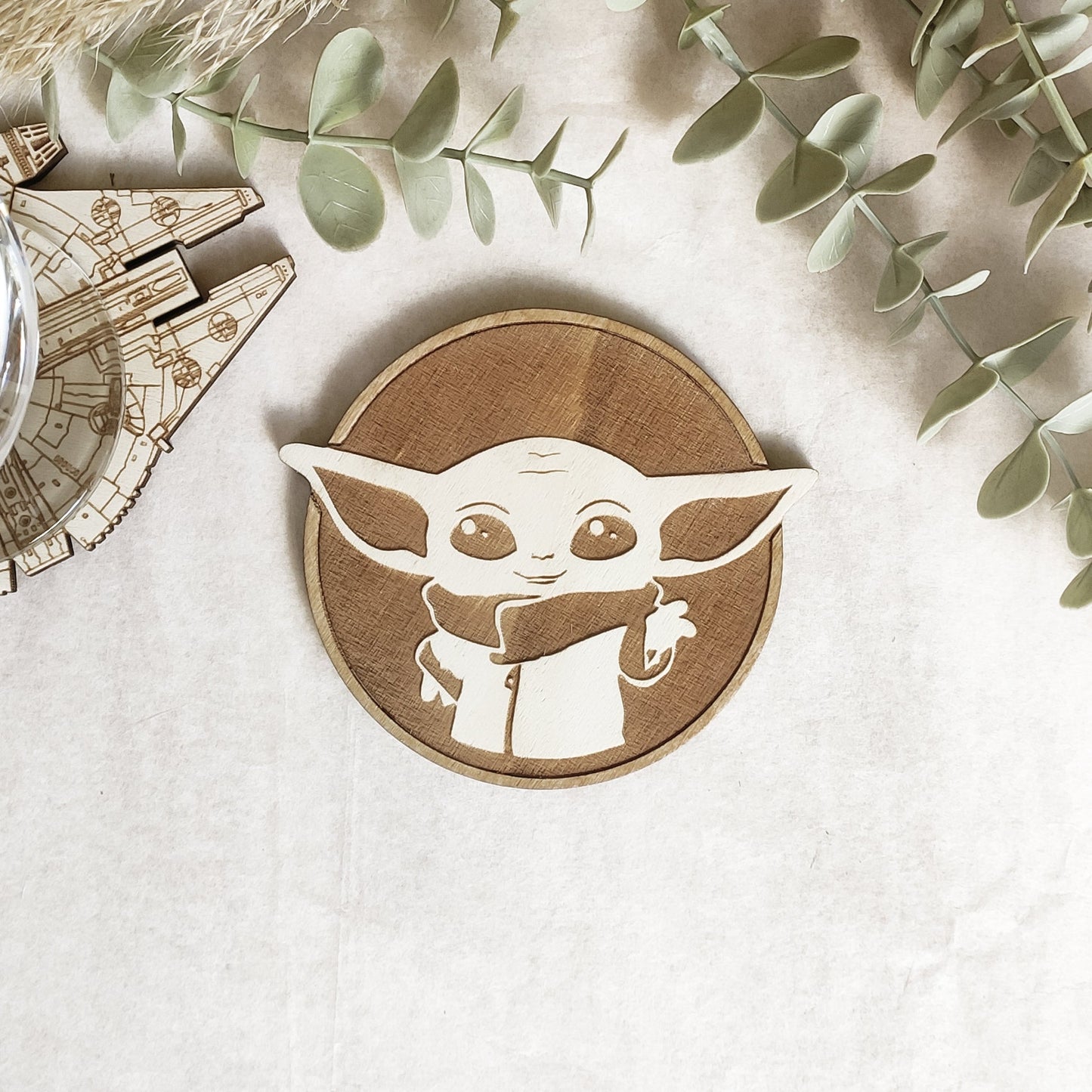 Set of 6 Star Wars Wooden Coasters - Handmade Gift - Housewarming - Wood Kitchenware - Baby Yoda - The Mandalorian-2