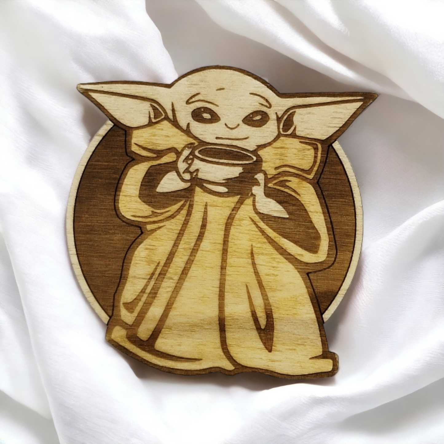 Set of 6 Baby Yoda Wooden Coasters - Handmade Gift - Housewarming - Wood Kitchenware - Baby Yoda - The Mandalorian-3