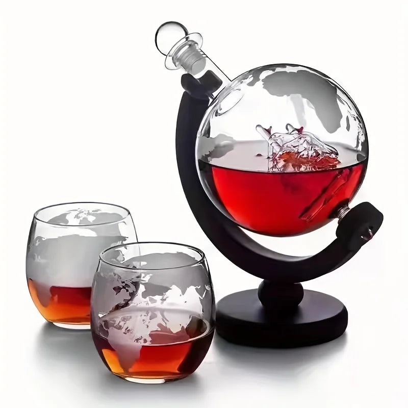 Globe Whiskey Decanter Set Lead-Free Glass Carafe-0