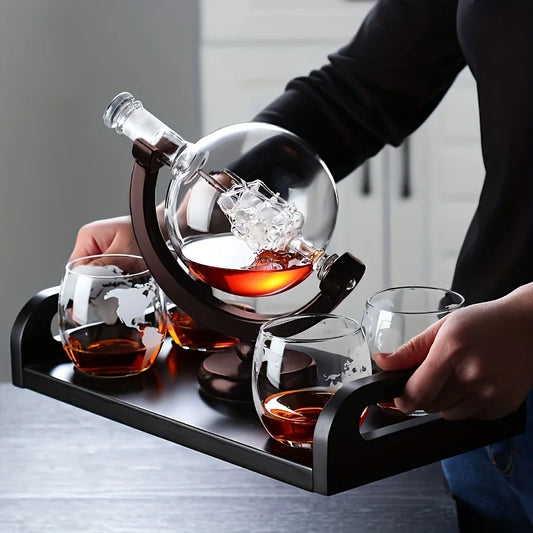 Globe Whiskey Decanter Set Lead-Free Glass Carafe-1